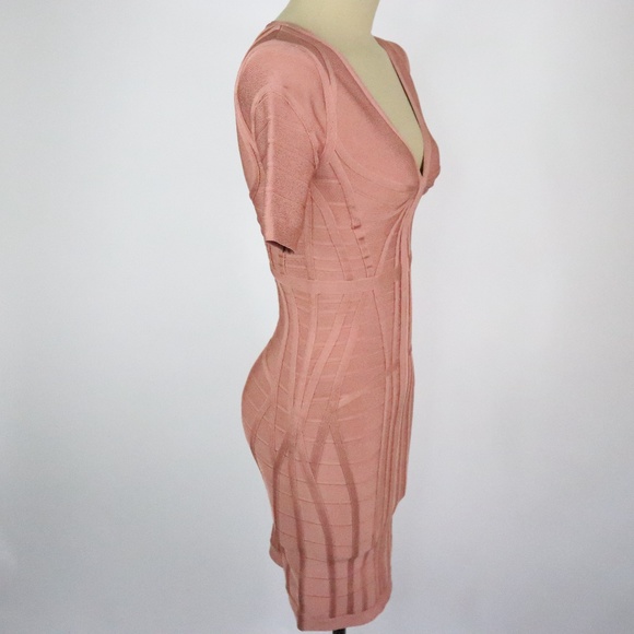 Herve Leger by Max Azria Bodycon Short Sleeve Dress - Small- Salmon - Picture 11 of 11